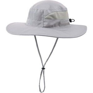Unisex Light Grey 100% Polyester Wide Brim Mesh Chin Strap Classic Camping Hat